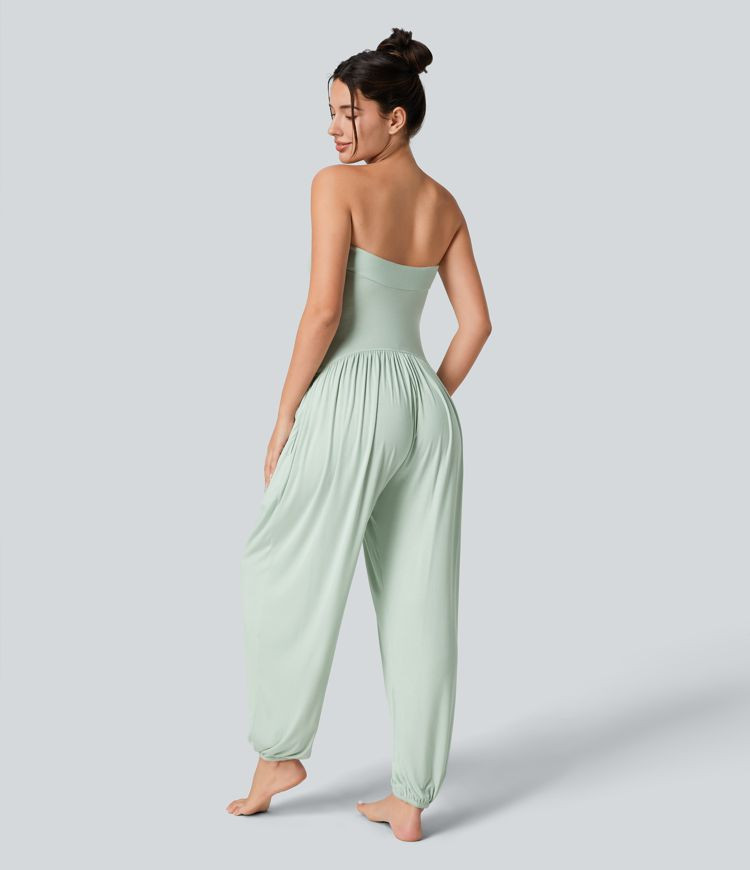 Women’s Ribbed Tube Backless Side Pocket Casual Jumpsuit - Halara | HALARA