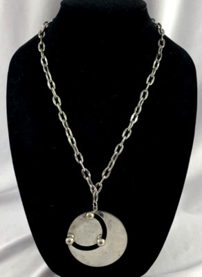 Modernist Silver Tone Vintage 1970s Pendant Necklace Cut Out & Ball Detail | eBay US