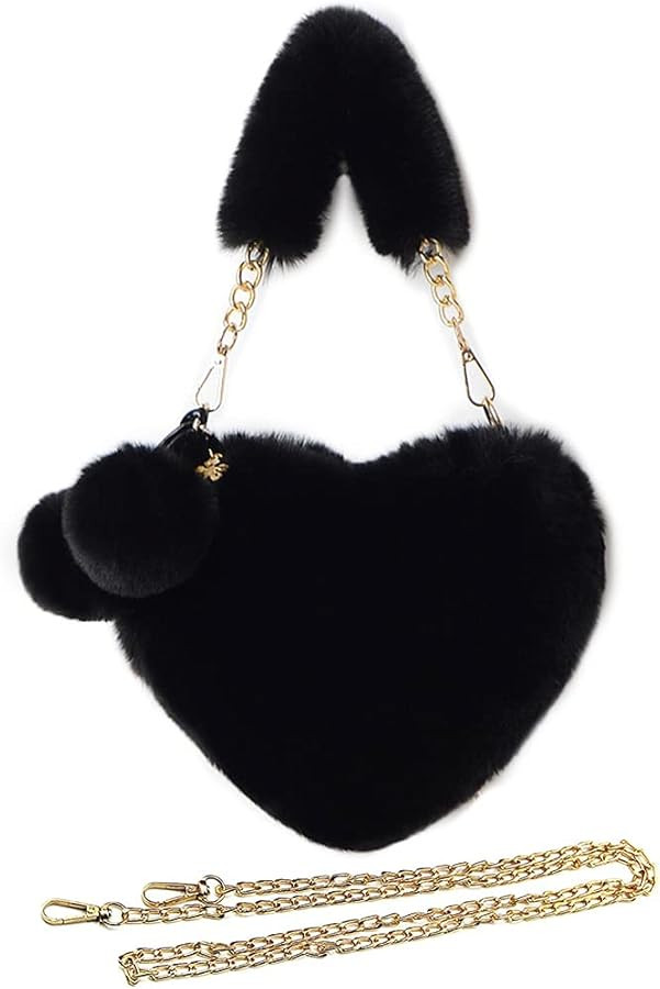 Rejolly Furry Purse for Girls Heart Shaped Fluffy Faux Fur Handbag for Women Soft Small Shoulder ... | Amazon (US)