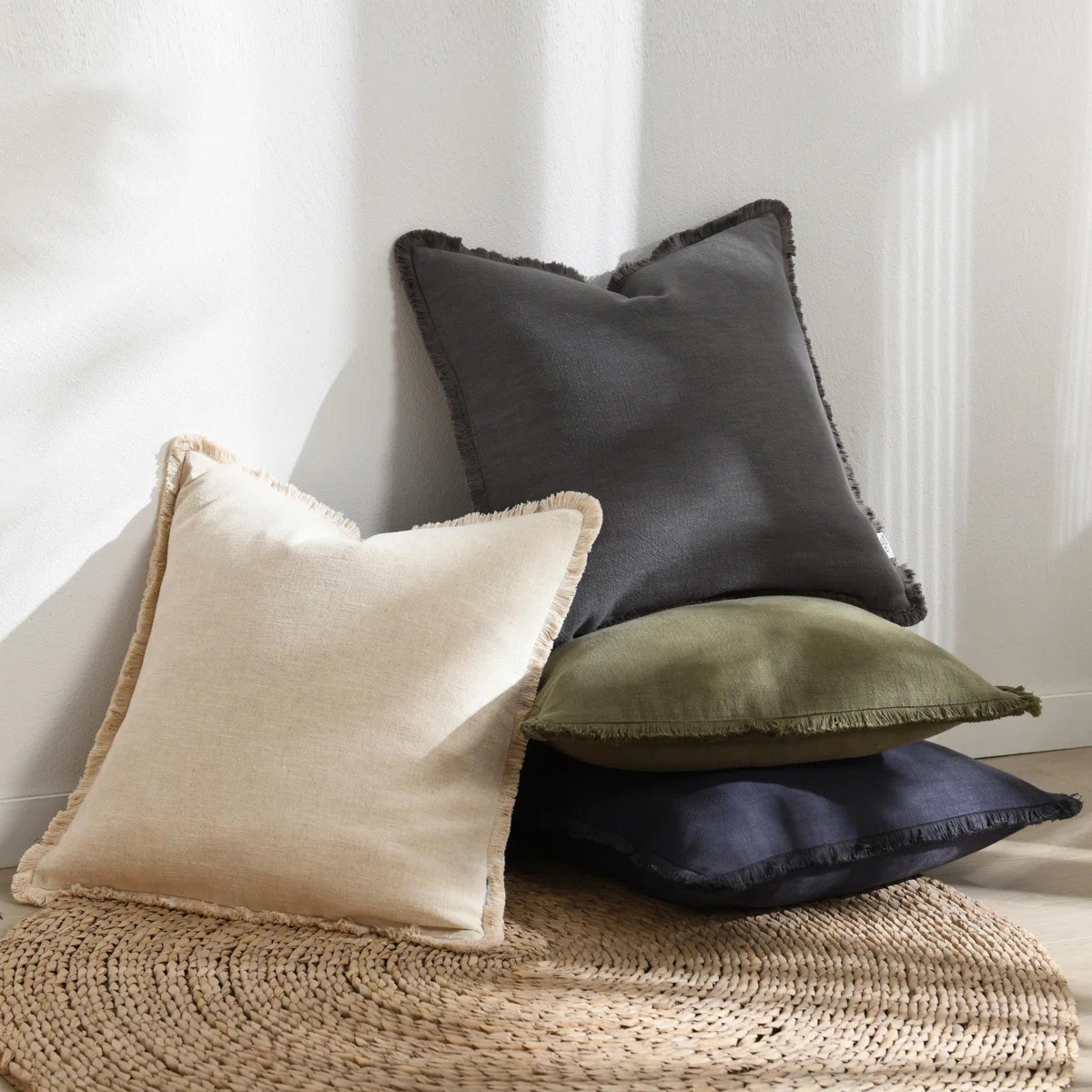 Washed Linen Textured Boho Farmhouse Pillow Cover With Tassels Edge (Set of 2) | Wayfair North America