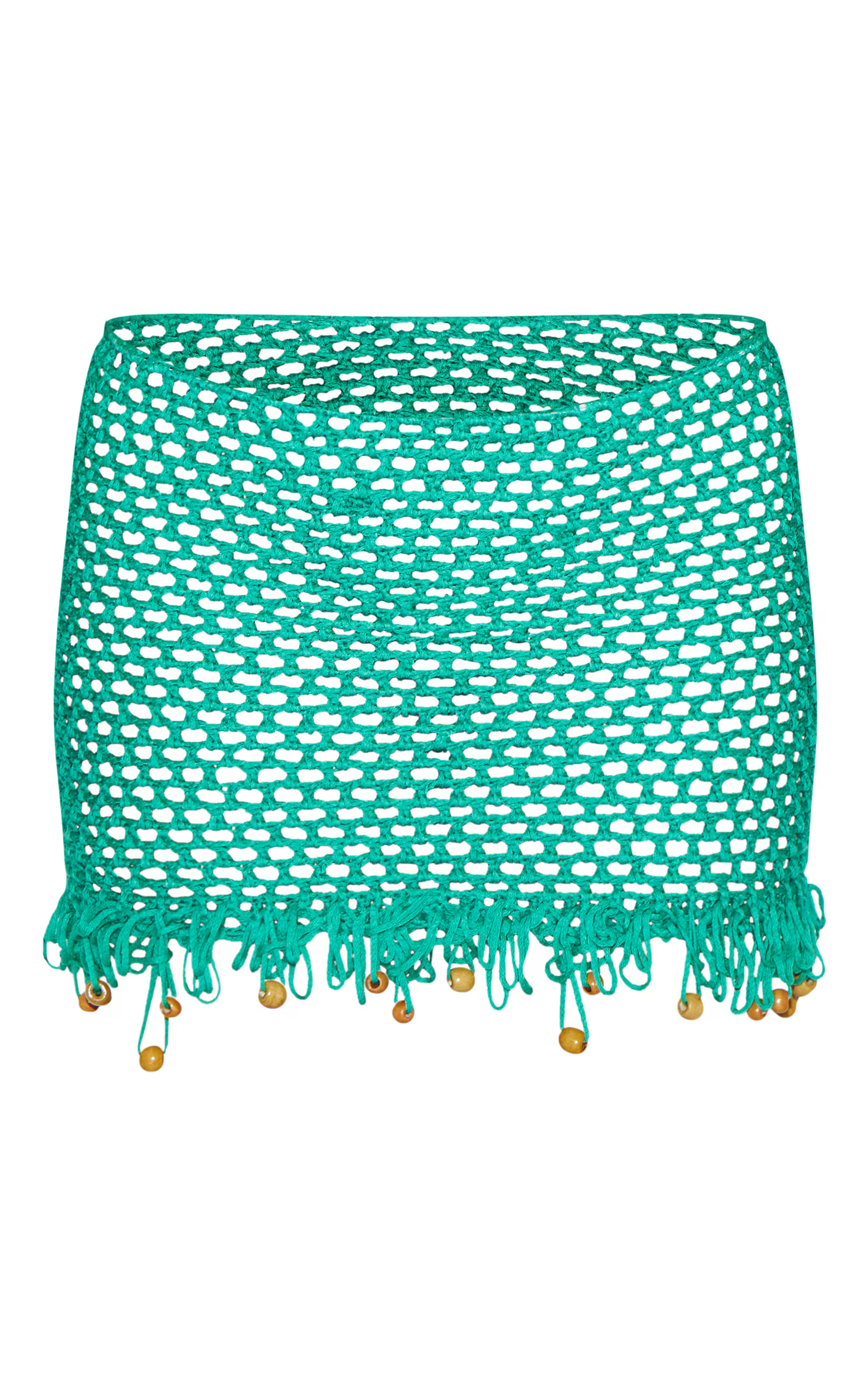 Green Crochet Beaded Beach Skirt | PrettyLittleThing US