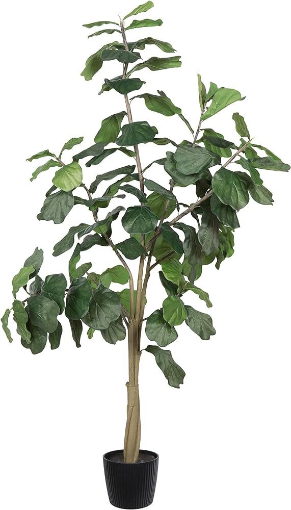 Vickerman 8ft Artificial Potted Fiddle Tree - 114 Large Fiddle Leaves - Green Silk - Artificial I... | Amazon (US)