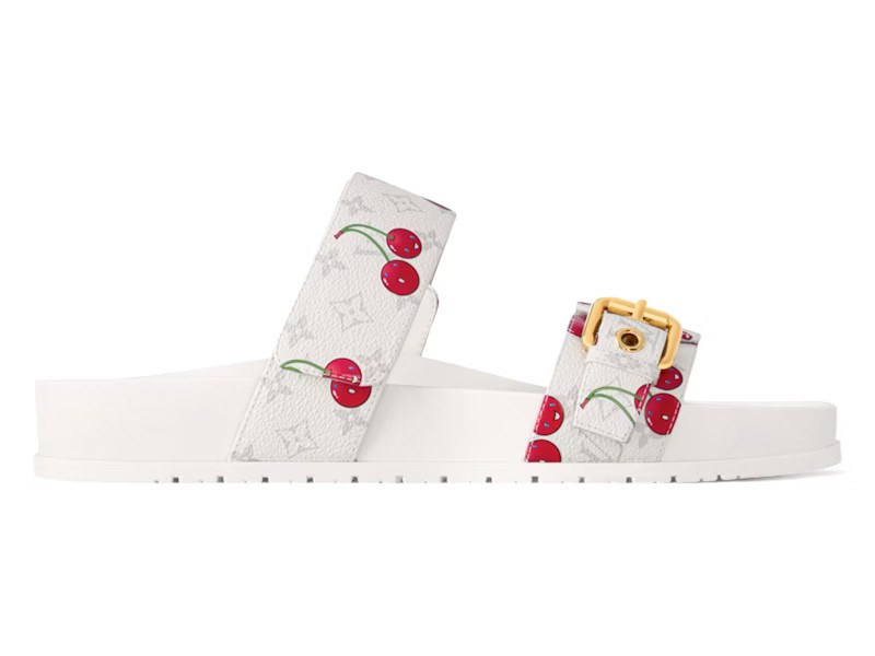 Women's Louis Vuitton Cherry Bom Dia Flat Comfort Mule x Takashi Murakami White Monogram Cherry Sneakers | StockX