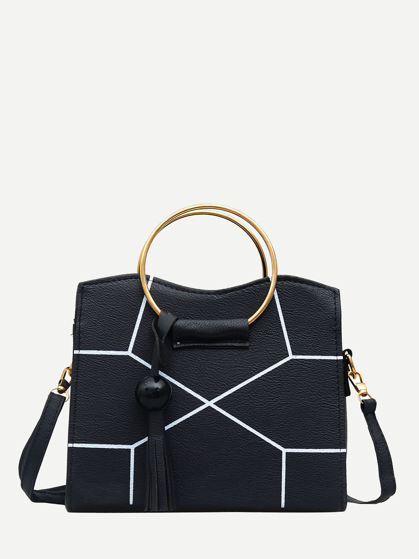 Ring Handle Geometric Bag With Tassel | SHEIN