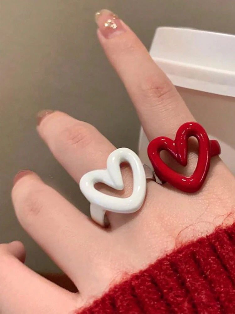 1pc Fashionable Niche Design Glazed Heart-Shaped Adjustable Ring For Women Valentines,Mom,Mother,... | SHEIN