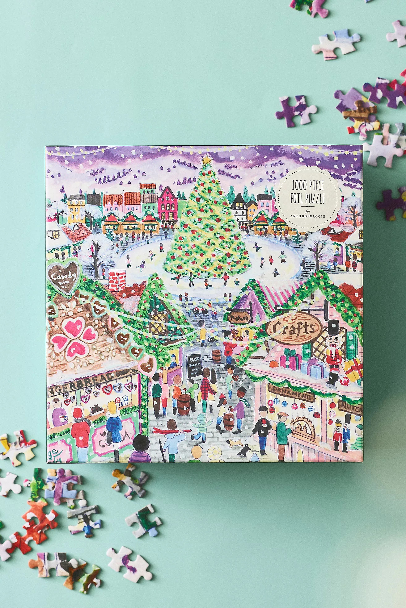 Michael Storrings Holiday Village Market 1000-Piece Foil Puzzle | Anthropologie (US)