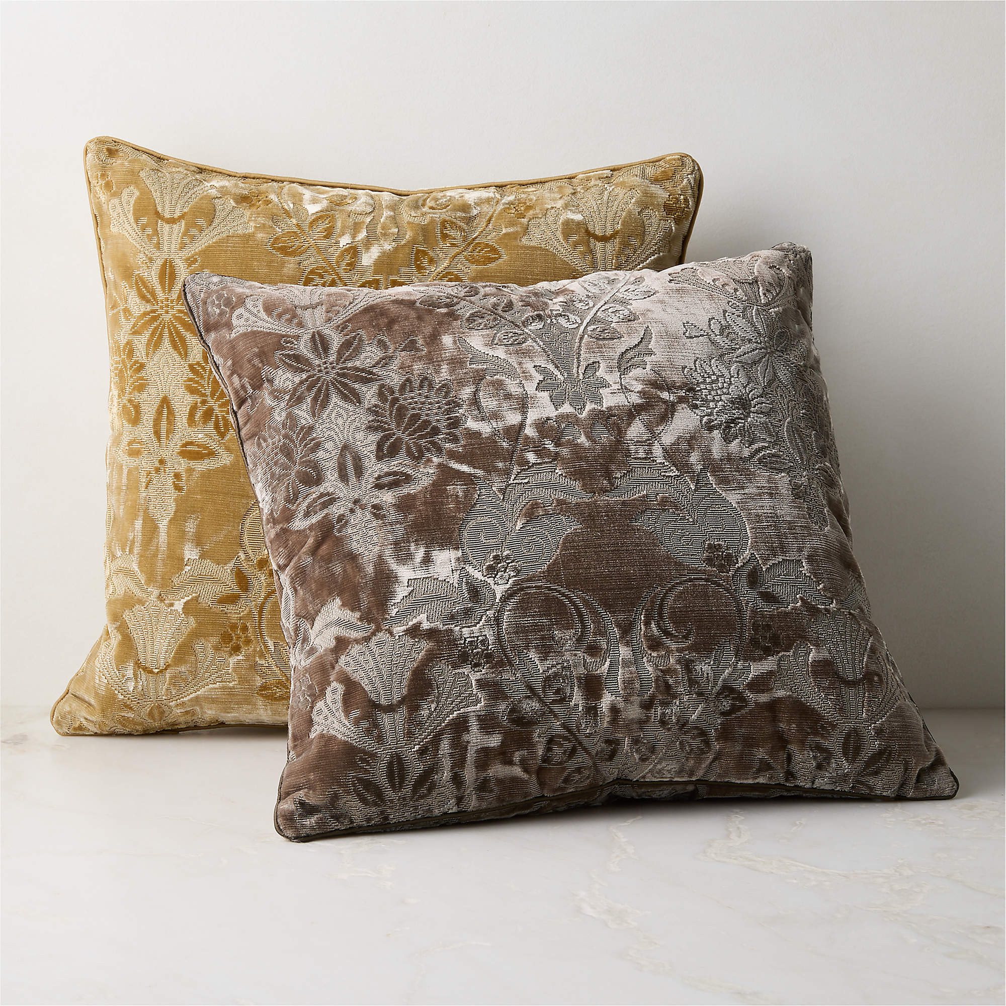 Tapestry Natural Velvet Throw Pillow with Down-Alternative Insert 20"x20" by Todd Snyder + Review... | CB2