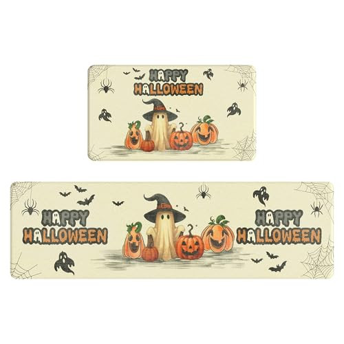 GENIMO Halloween Decorations - Kitchen Mats for Floor, 2PCS Kitchen Rugs, Cushioned Anti Fatigue Mat for Home Decor, Waterproof Non-Slip Comfort Standing Mat for Laundry, 17.3"x59"+17.3"x30", Beige | Amazon (US)