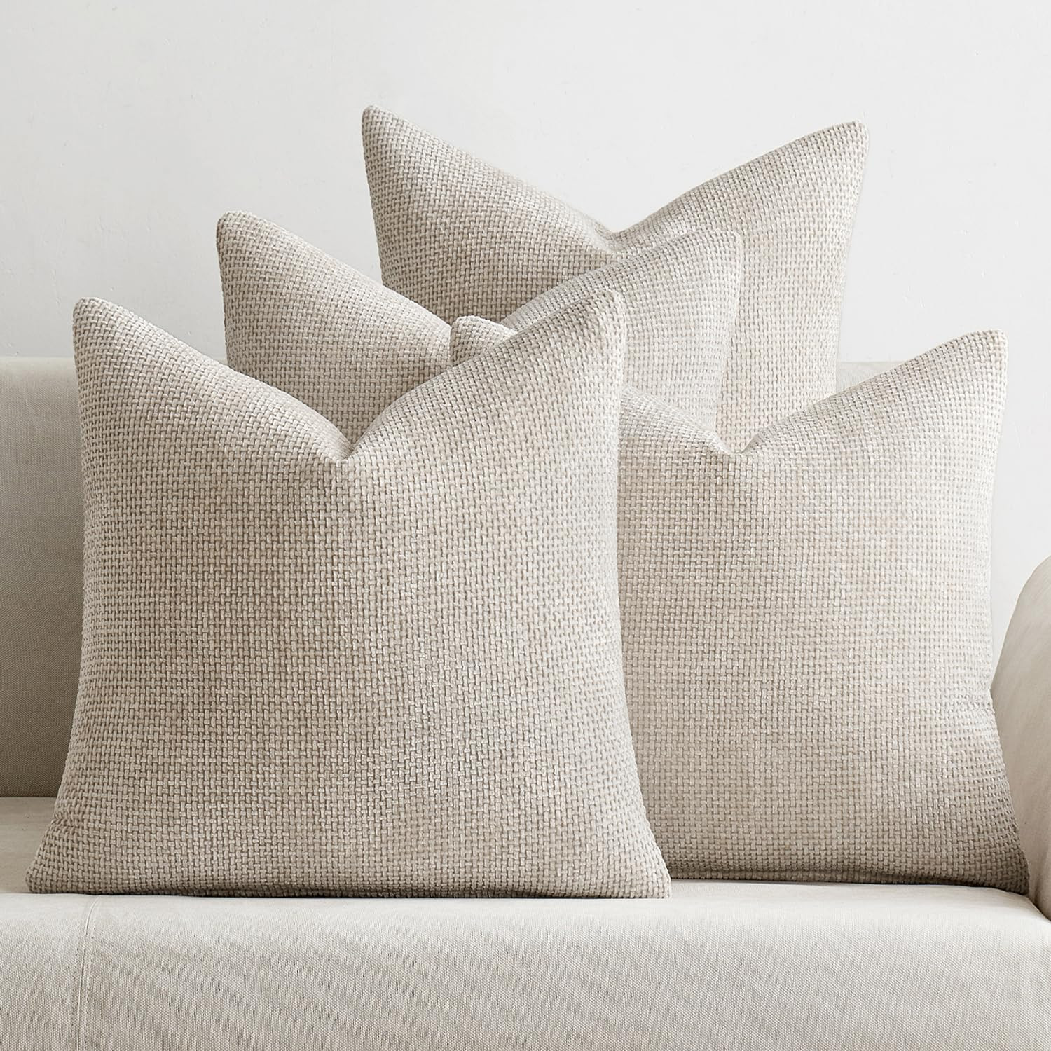 MIULEE Pack of 4 Couch Throw Pillow Covers 18x18 Inch Cream Soft Decorative Chenille Pillow Covers Farmhouse Accent Cushion Covers for Boho Spring Home Decor Sofa Bedroom Living Room | Amazon (US)