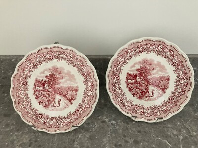Vintage NF Fontebasso made in Italy Swiss Landscape Pink Dinner Plates Set of 2 | eBay US