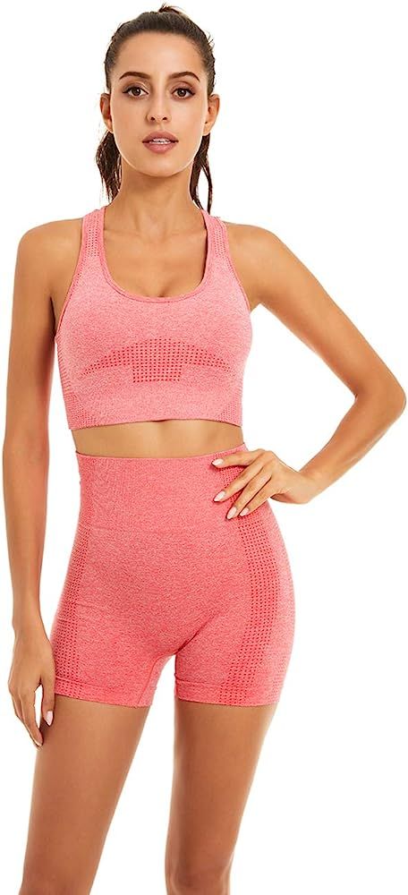 Toplook Women Seamless Yoga Workout Set 2 Piece Outfits Gym Shorts Sports Bra | Amazon (US)