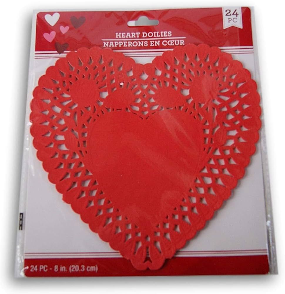 Heart Lace-trimmed Paper Doilies, 8 Inches, Pack of 24 (Red) | Amazon (US)