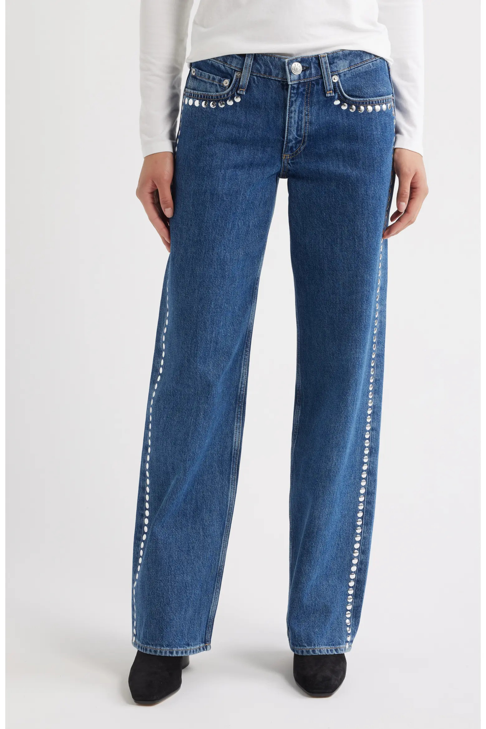 Saige Studded Low Rise Full Length Relaxed Straight Leg Jeans (Women) | Nordstrom | Nordstrom