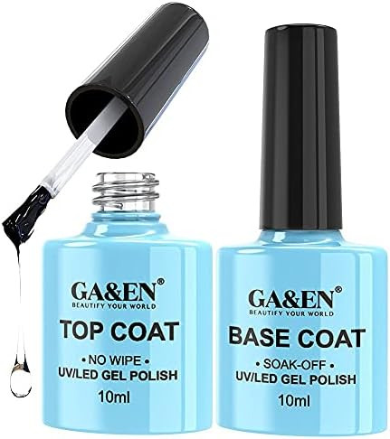 No Wipe Top Coat Base Coat Soak Off Set 10ml LED Lamp Cure Quick Dry Clear Shine Gloss Mirror Lon... | Amazon (US)