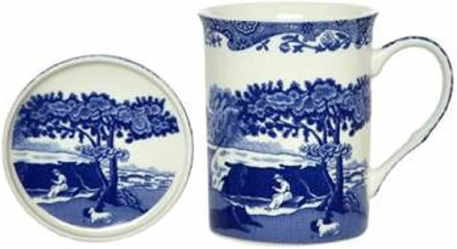 Portmeirion Spode Blue Italian 12oz Mug & Coaster Set - Scenic Motif & Decorative Border - Elegan... | Amazon (US)