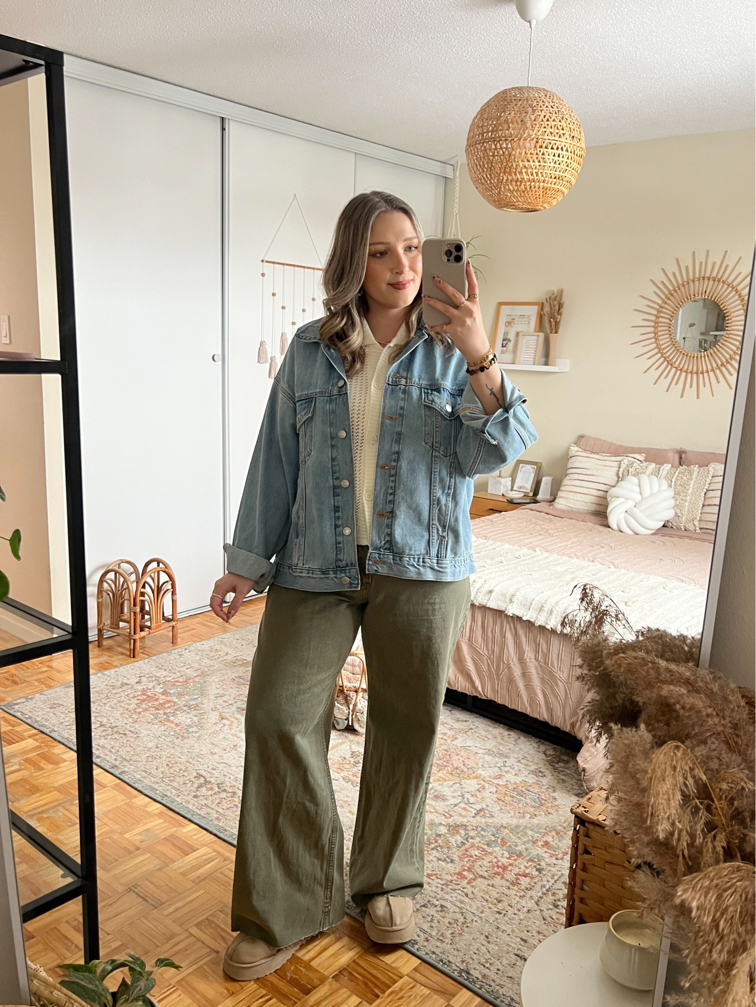 Casual spring outfit! Code SPRINGAF for extra 15% off Abercrombie. Wearing 32 long in the jeans (I cut the hem off for a custom length). Sized up to XL in the denim jacket for an oversized fit. Linked similar crochet cardigan. Ugg Tazz platforms fit TTS

#LTKjeans #LTKsale #LTKmidsize