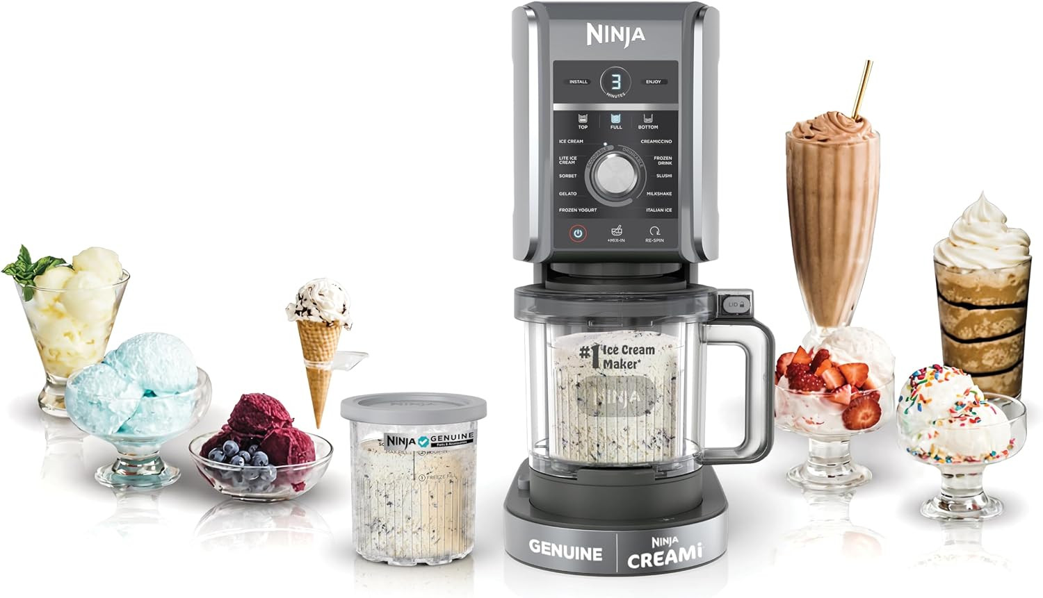 Ninja NC501 CREAMi Deluxe 11-in-1 Ice Cream & Frozen Treat Maker for Ice Cream, Sorbet, Milkshakes, Frozen Drinks & More, 11 Programs, Perfect for Kids, Silver, 11 Functions + (2) 24 oz. Pints | Amazon (US)