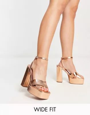ASOS DESIGN Wide Fit Nocturnal platform high heeled sandals in rose gold | ASOS (Global)