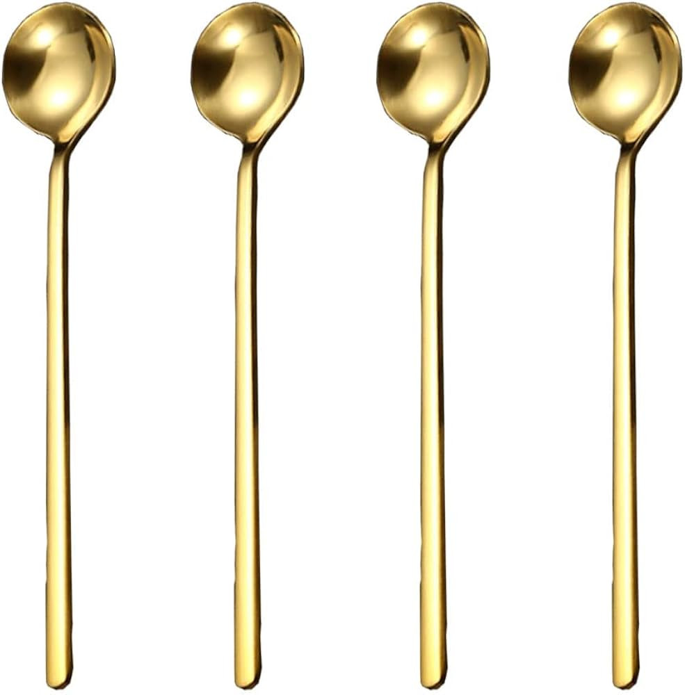 PIVHWIR Lot de 4 cuillères à café, 15,3 cm en acier inoxydable doré à long manche pour sucre... | Amazon (CA)