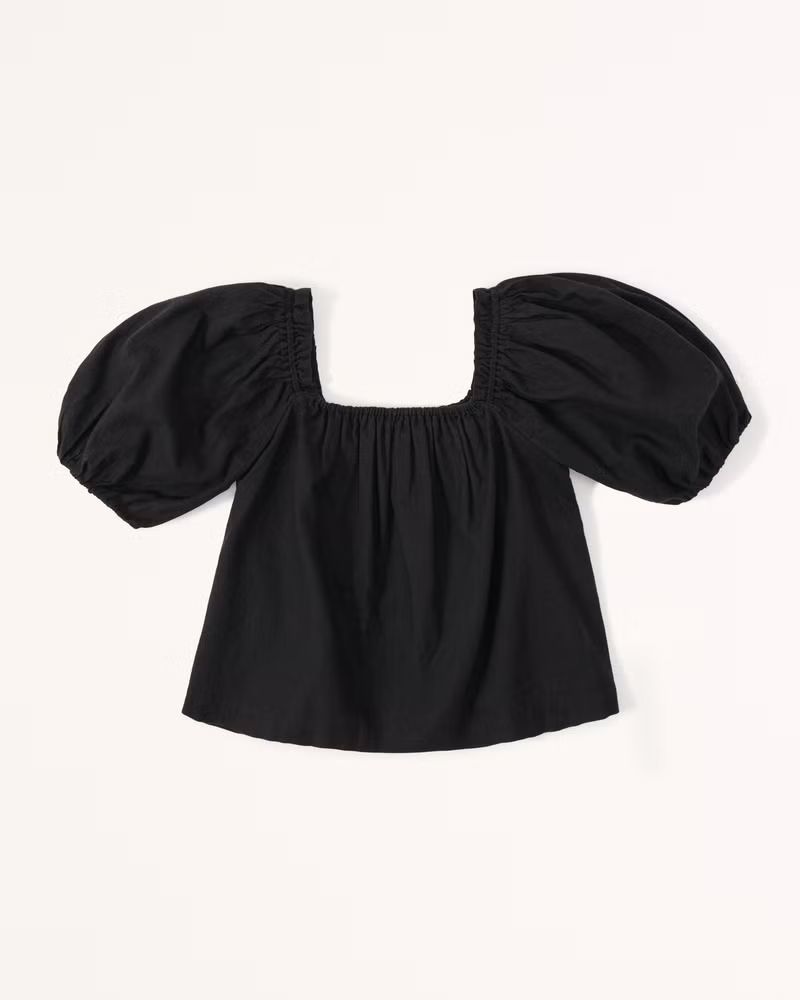 Linen-Blend Puff Sleeve Set Top | Abercrombie & Fitch (US)