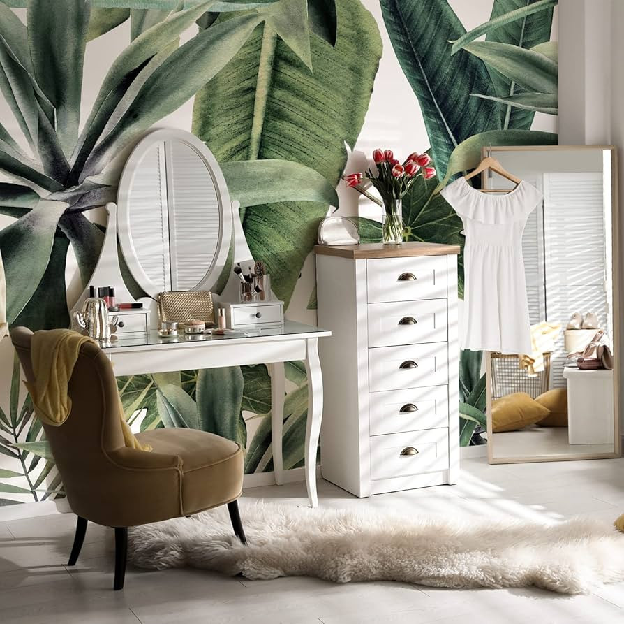 Peel and Stick Watercolor Large Tropical Leaves Wall Mural, Leather Textured Vinyl Self-Adhesive ... | Amazon (US)