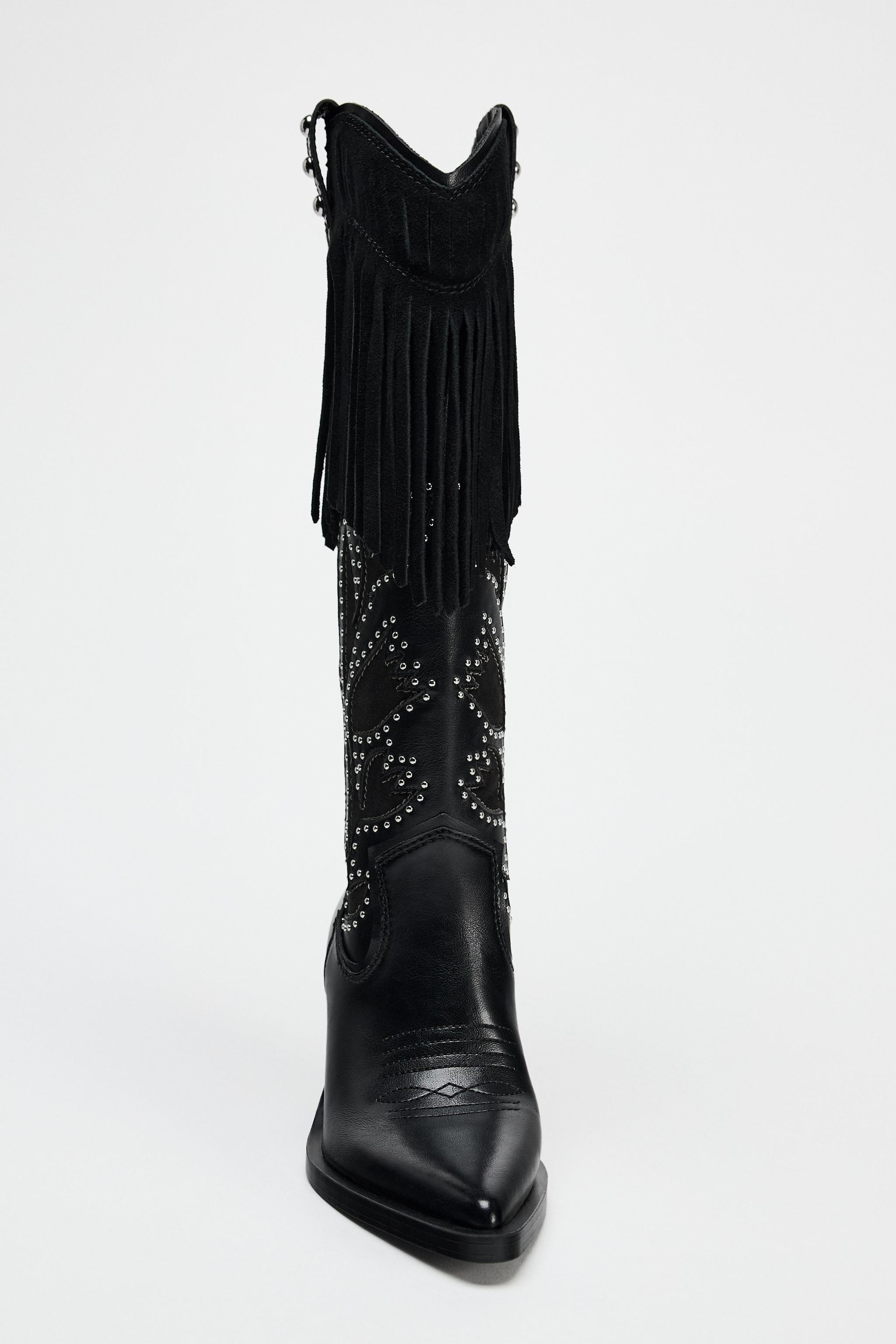 FRINGED STUDDED COWBOY BOOTS | Zara US
