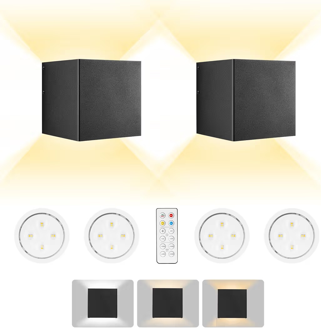 HEQIQEH Modern Battery Operated Cube Wall Sconces, LED Indoor Up and Down Wall Lamp with Remote C... | Amazon (US)