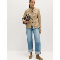M&S Suedette Colarless Utility Jacket Natural Beige | Marks & Spencer (UK)