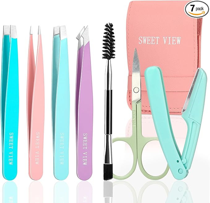 7pcs Eyebrow Tweezers Kit for Women Precision Plucker with Brow Scissors & Razor & Spoolie for Fa... | Amazon (US)