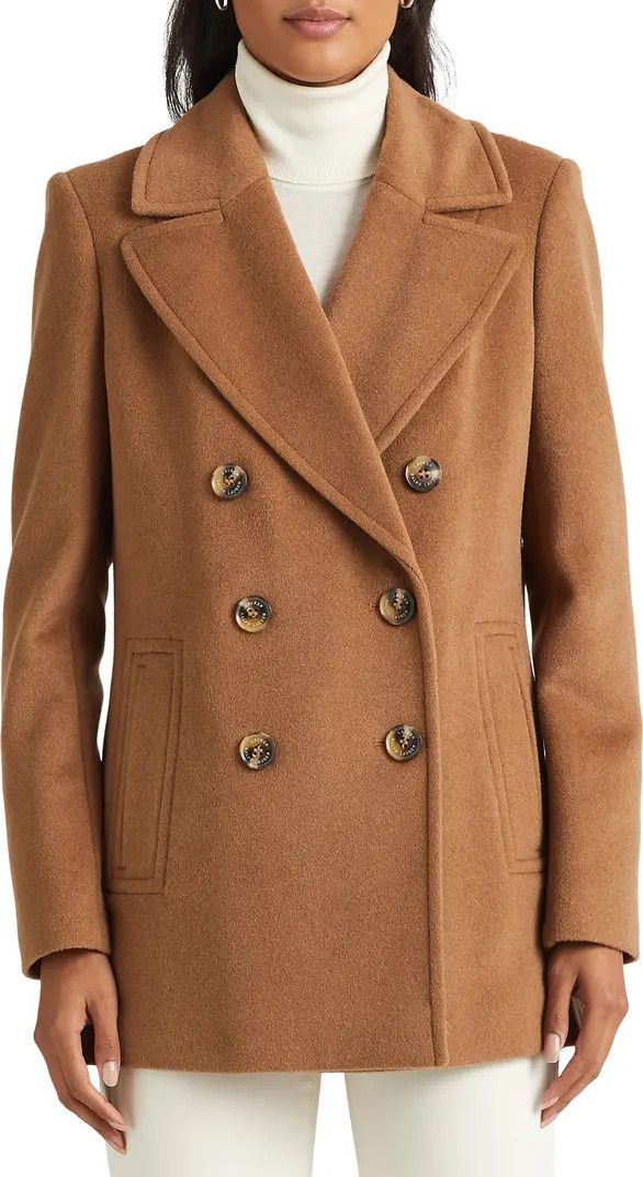 Lauren Ralph Lauren Double Breasted Wool Blend Peacoat | Nordstrom | Nordstrom