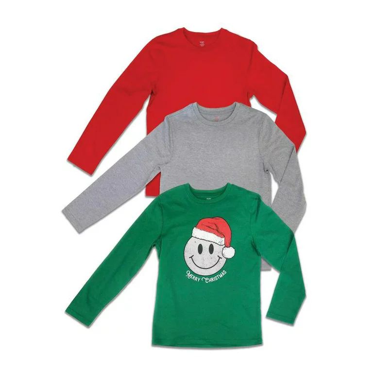 Holiday Time Boys Long Sleeve Christmas 3-Pack Tee, Sizes 4-18 and Husky | Walmart (US)