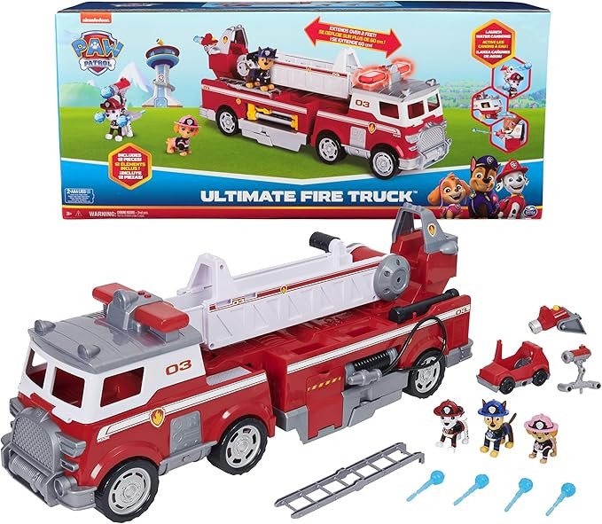 PAW Patrol Ultimate Rescue Fire Truck with 2 Ft. Ladder, Lights, Sounds, a Mini Toy Car, Chase, M... | Amazon (US)