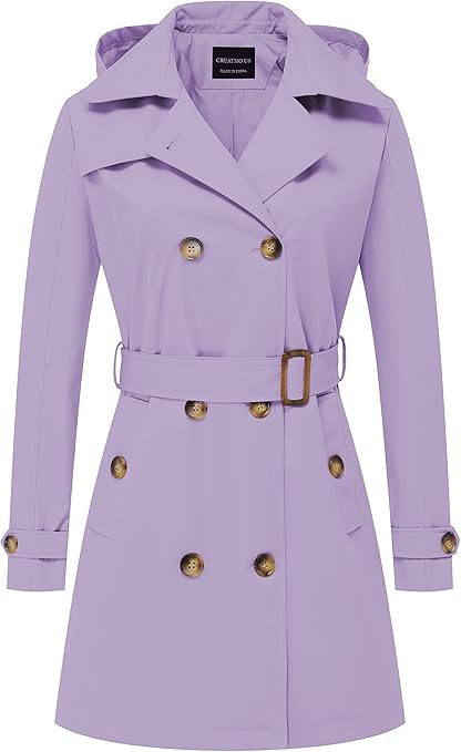 CREATMO US Women's Trench Coat Double-Breasted Classic Lapel Overcoat Belted Slim Outerwear Coat ... | Amazon (US)