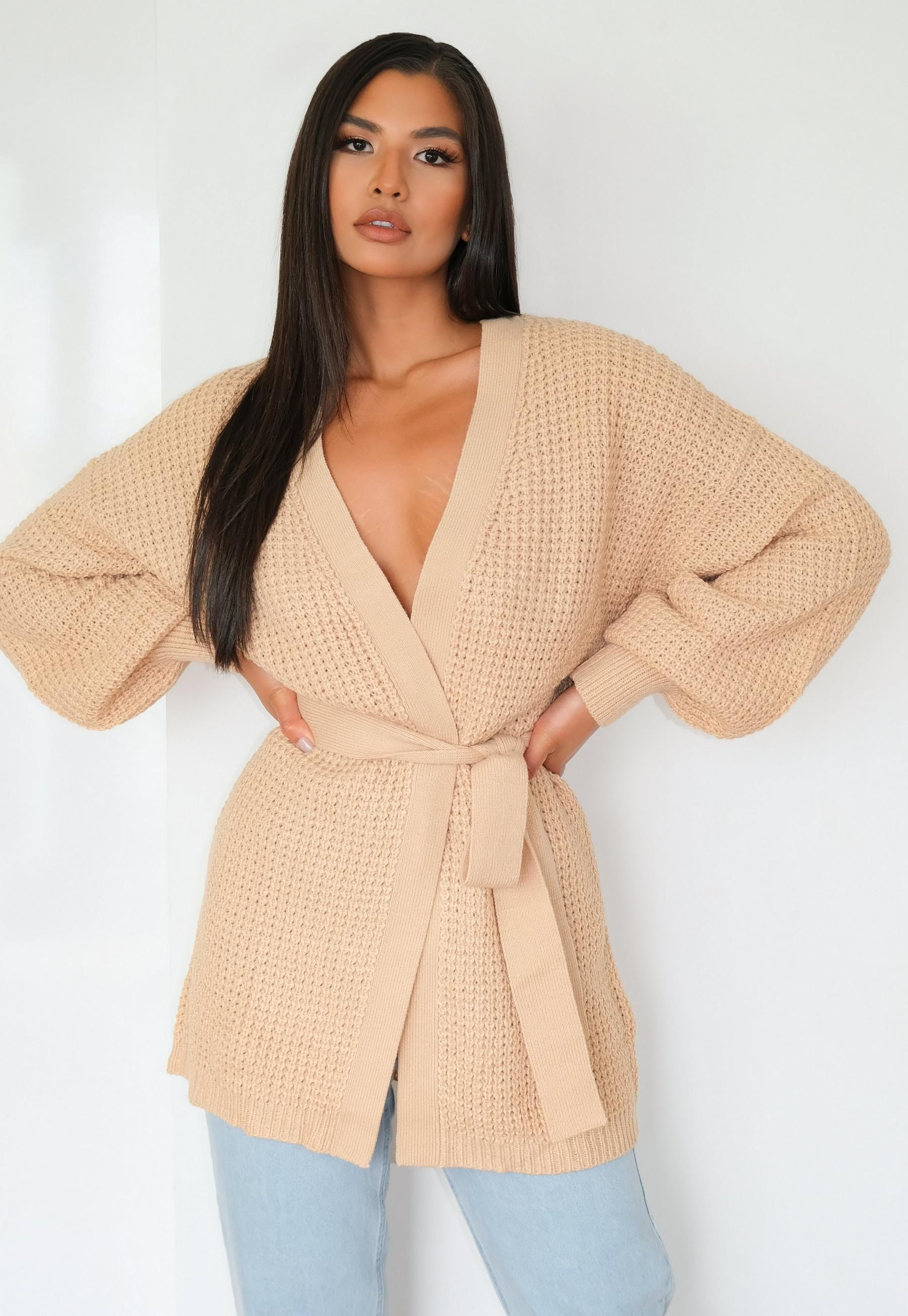 Tall Beige Belted Balloon Sleeve Cardigan | Missguided (US & CA)
