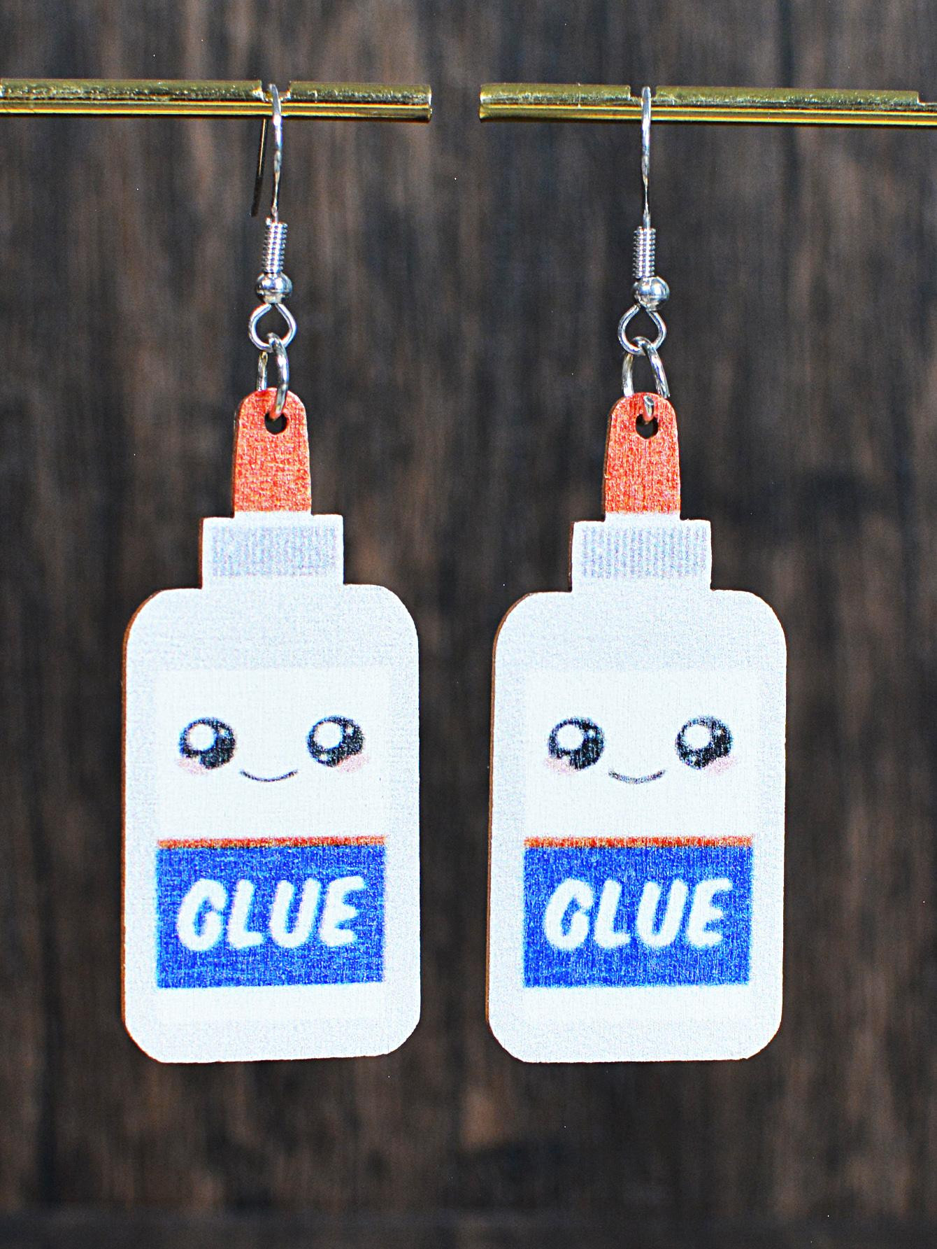 1pair Creative Wooden Letter Graphic Glue Bottle Drop Earrings For Women For Teacher's Day Gift | SHEIN