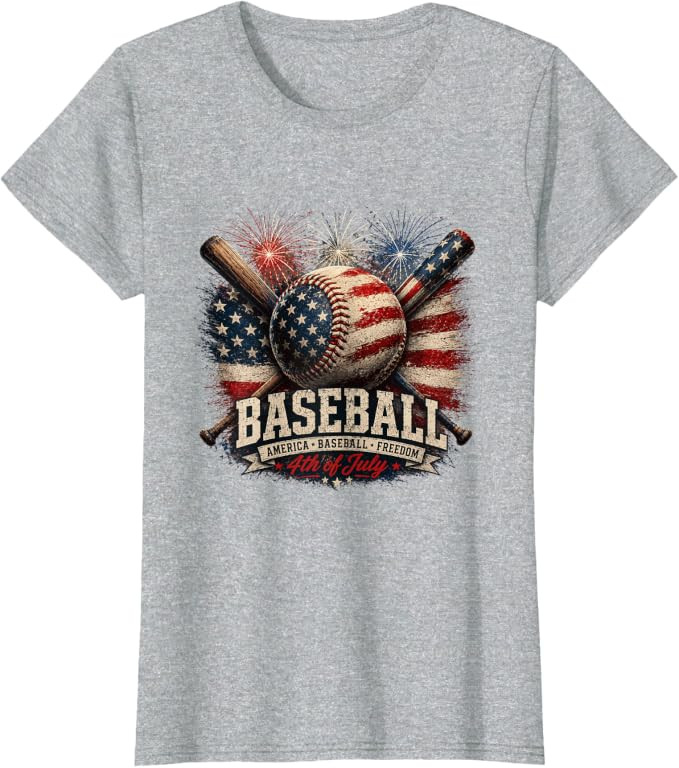 Patriotic Baseball USA Flag Graphic Design T-Shirt | Amazon (US)