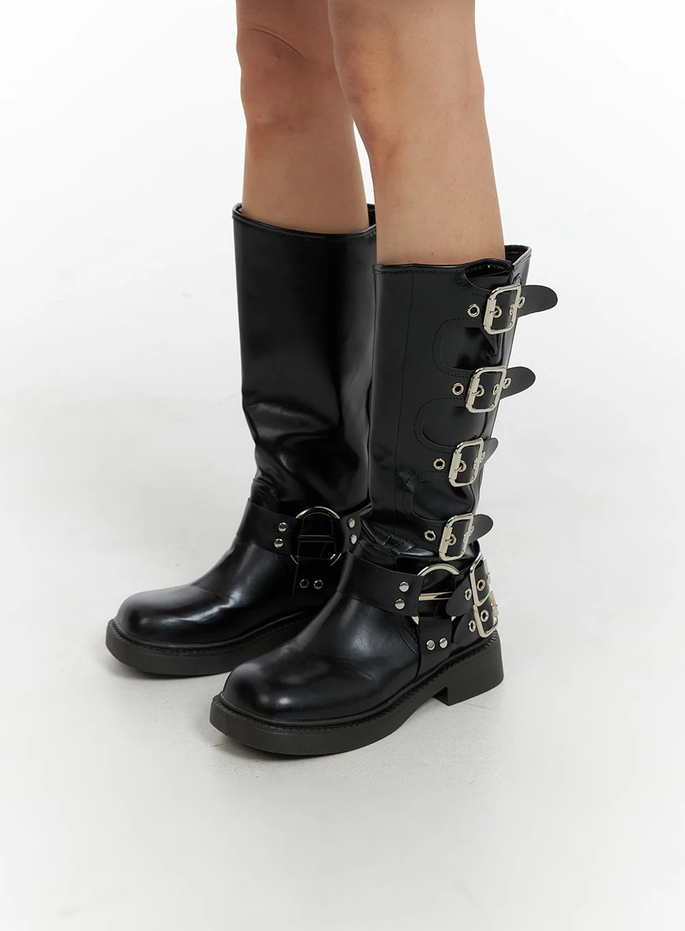 Buckle Faux Leather Boots CF428 | Lewkin