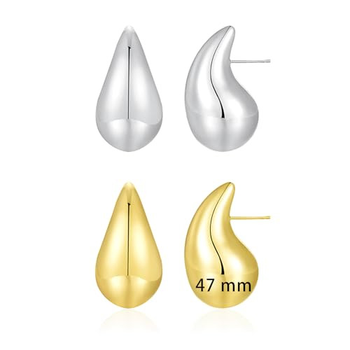 Apsvo Extra Large Drop Earring, Oversized Chunky Gold Hoop Earrings for Women, Lightweight Hypoallergenic Gold Plated Big Earrings Fashion Jewelry (47MM Set) | Amazon (US)