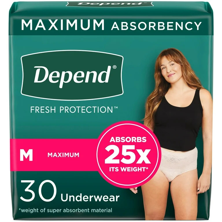 Depend Fresh Protection Women's Incontinence & Postpartum Bladder Leak Underwear, M, 30 Count | Walmart (US)