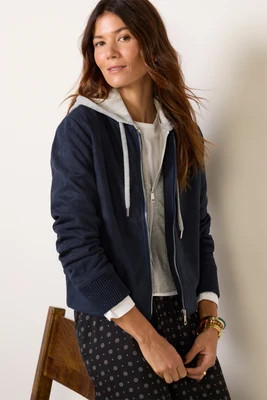 EVEREVE Women's Blake Faux Suede Twofer Jacket, Size Medium, Navy Blue | Evereve
