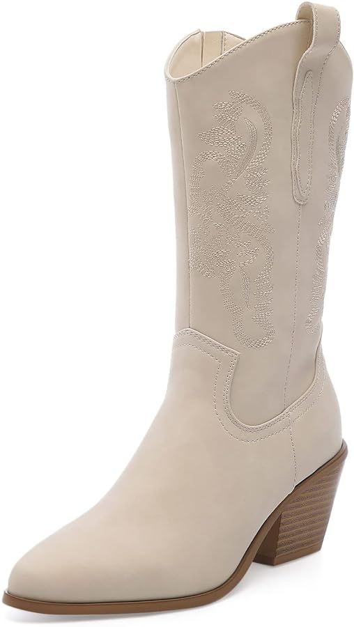 YETIER Cowboy Boots for Women Embroidered Western Booties Modern Cowgirl Mid Calf Boots Fashion R... | Amazon (US)