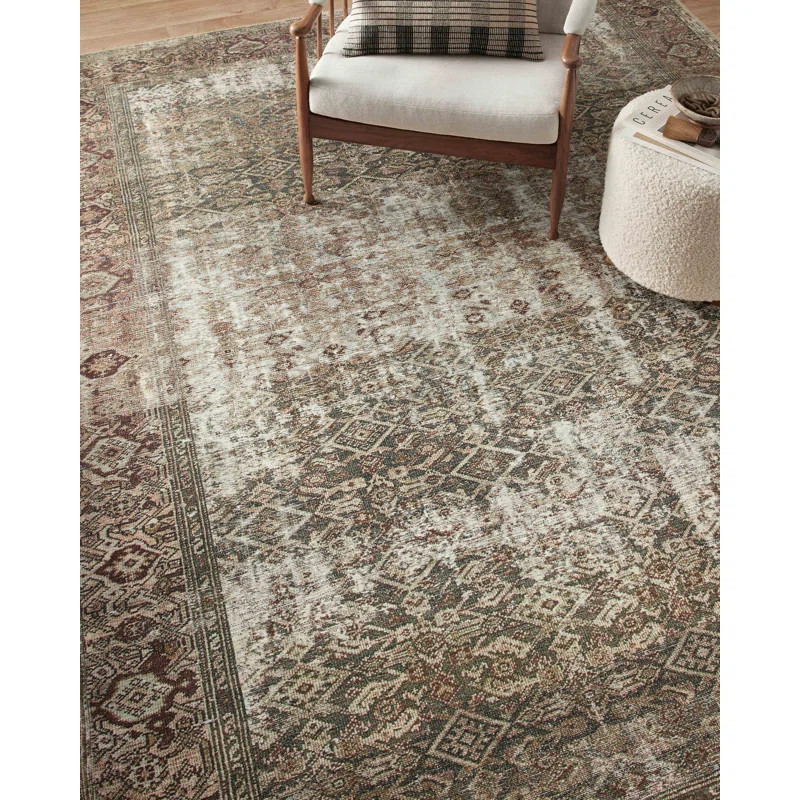 Georgie Power Loom Performance Moss/Salmon Rug | Wayfair North America