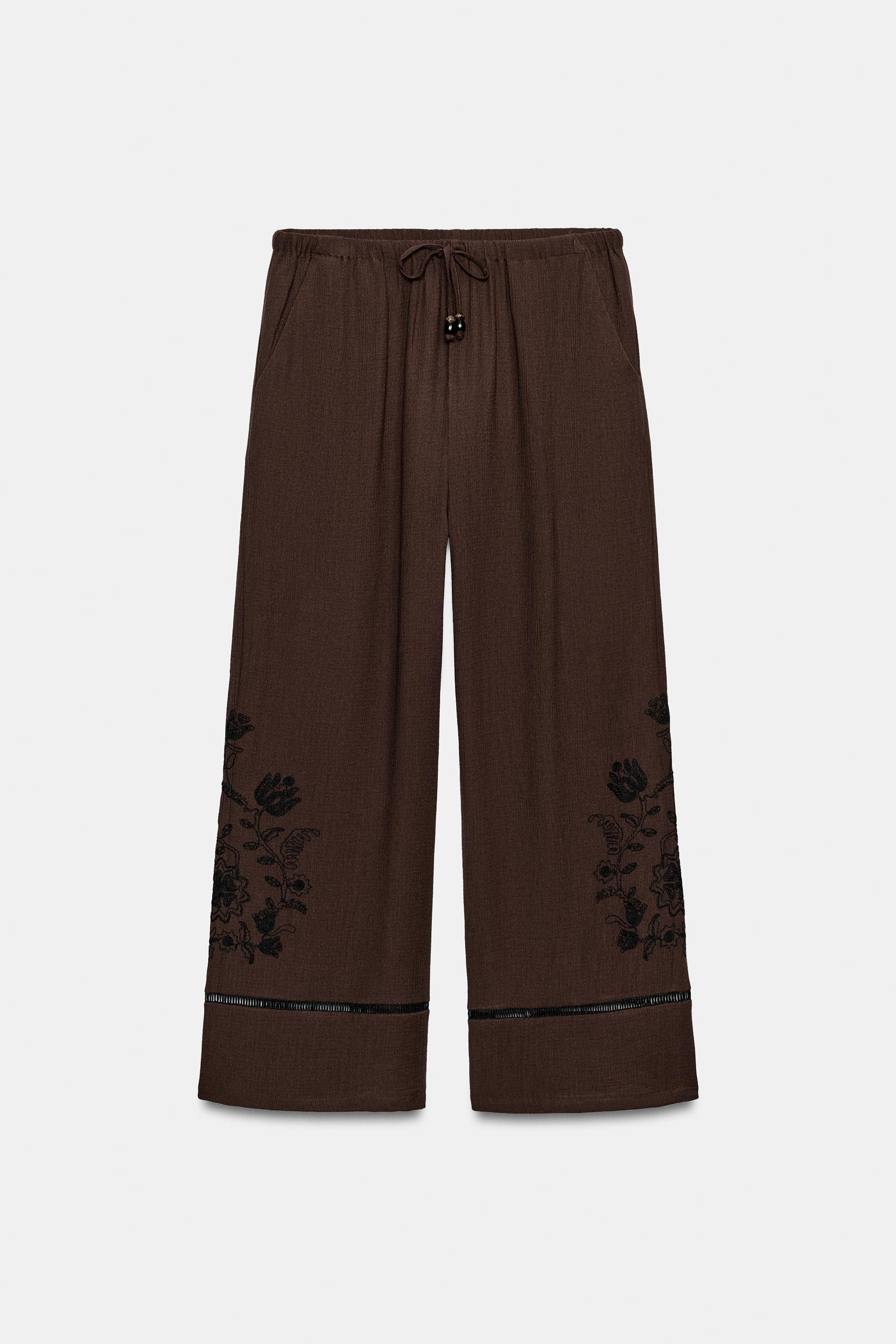 WIDE-LEG PANTS WITH LACE EMBROIDERY | Zara US