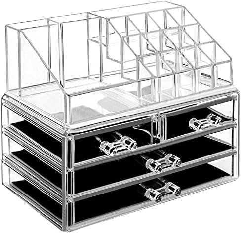 HBlife Clear Acrylic Makeup Organizer, 2 Pieces Vanity Makeup Case with 4 Storage Drawers, 2 Tier... | Amazon (US)