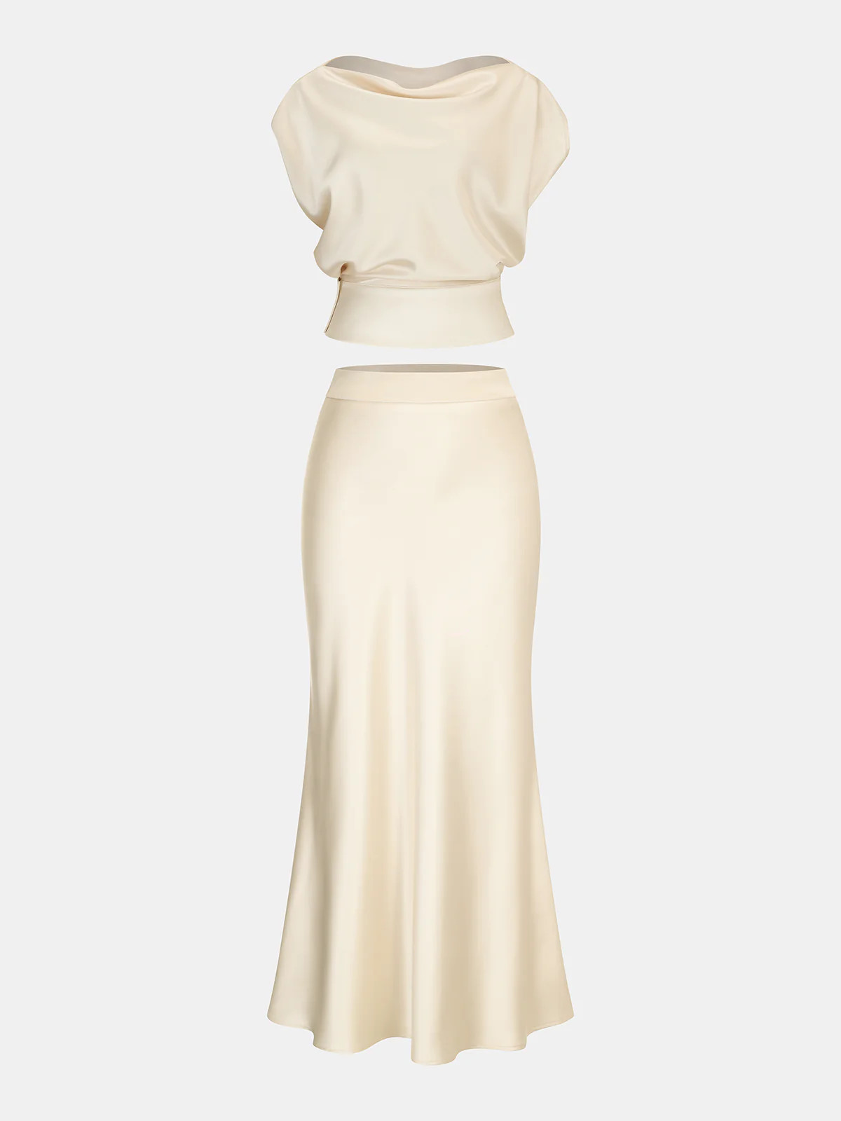 Satin Cowl Neck Top and Skirt Set | Commense