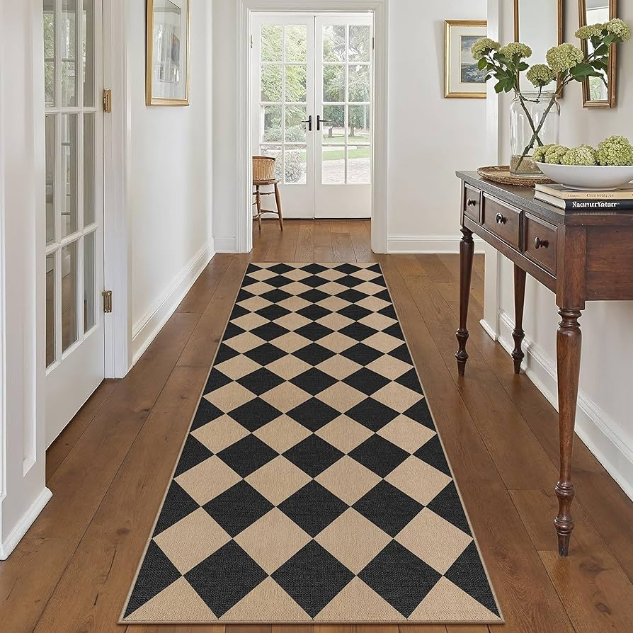 2x8 Checkered Easy Jute Runner Rug Non Slip Hallway Kitchen Washable Outdoor Rug for Entryway Ind... | Amazon (US)