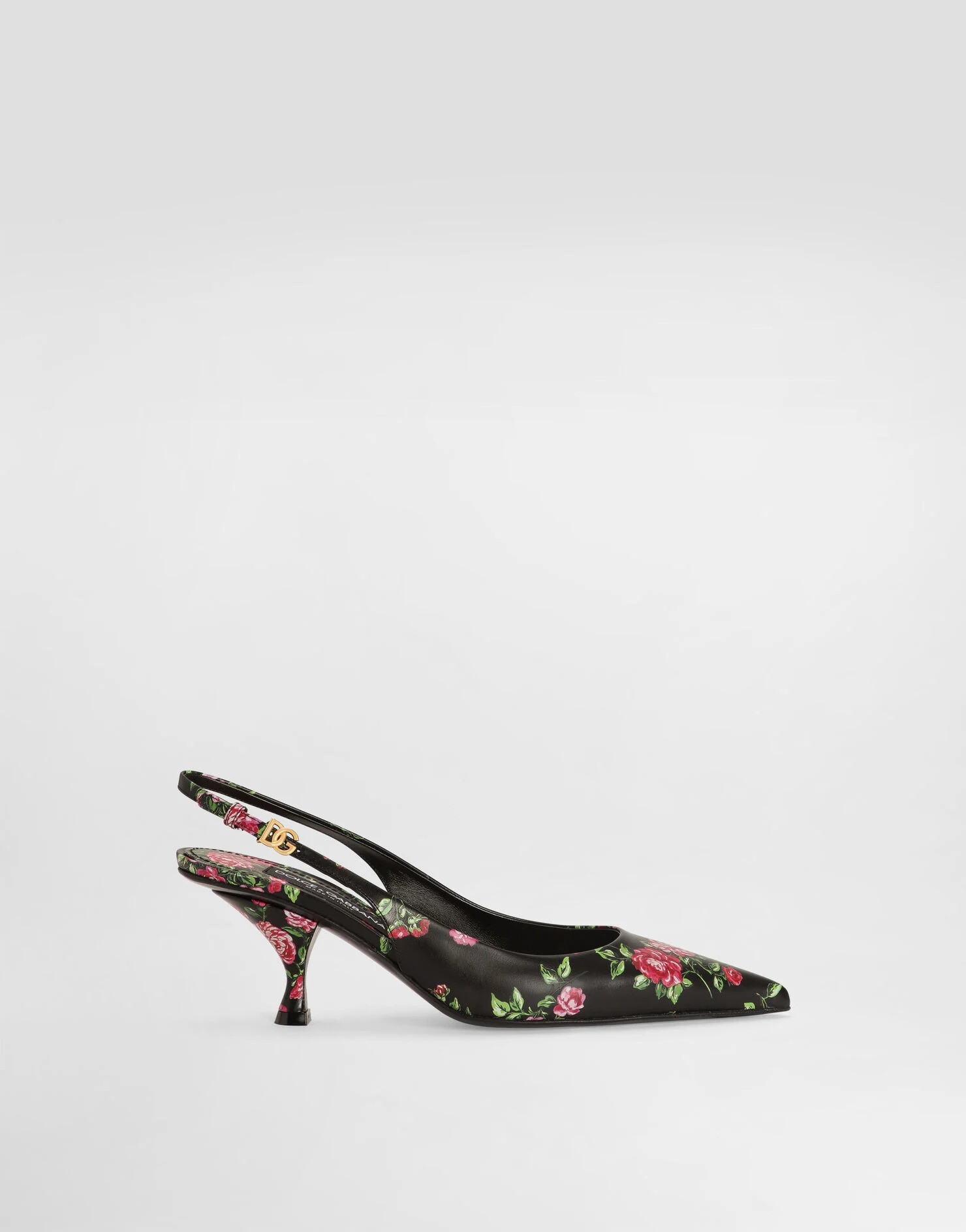 Lollo calfskin slingback with rose print | Dolce & Gabbana US
