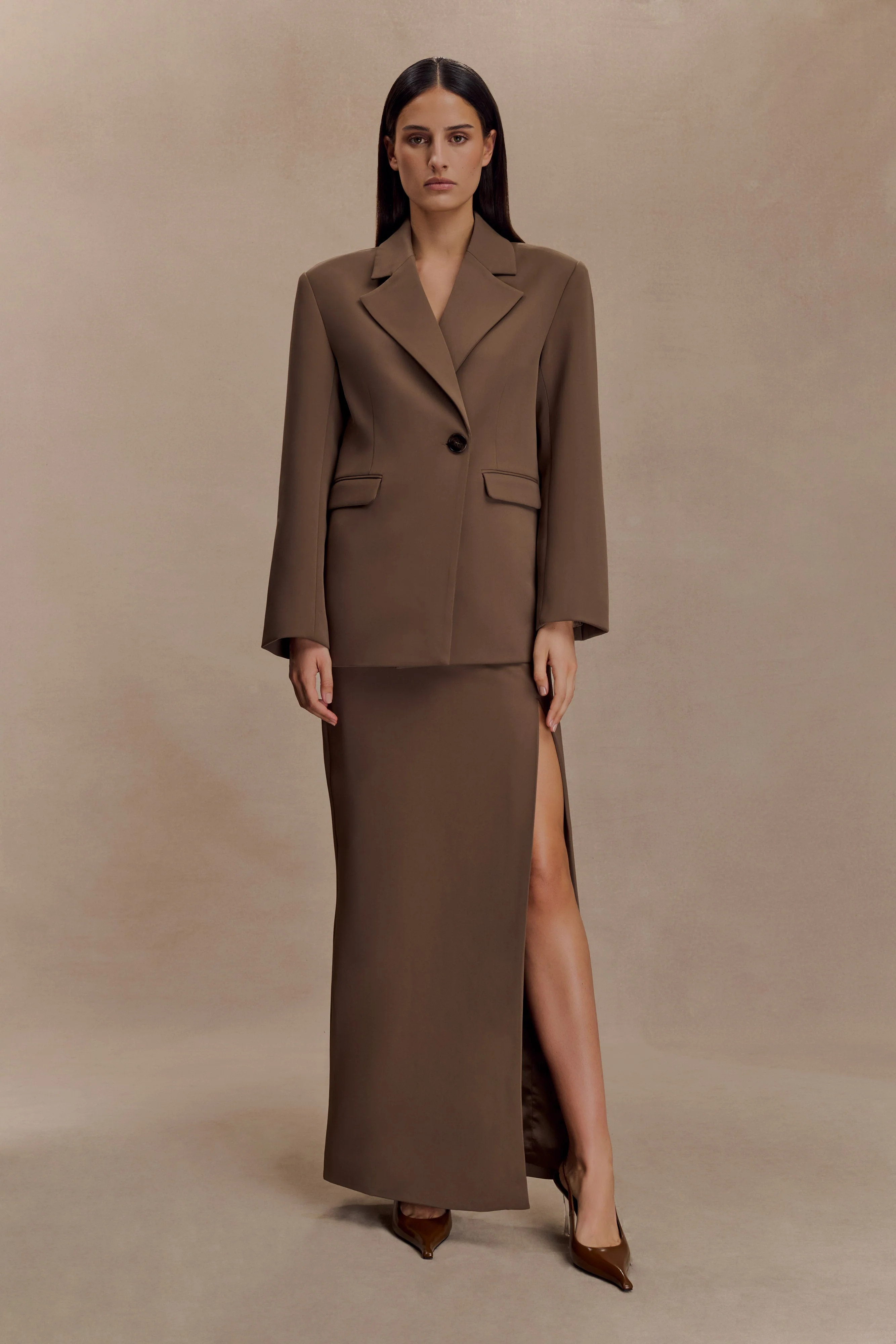 Cassie Column Maxi Skirt - Cacao Brown | MESHKI US