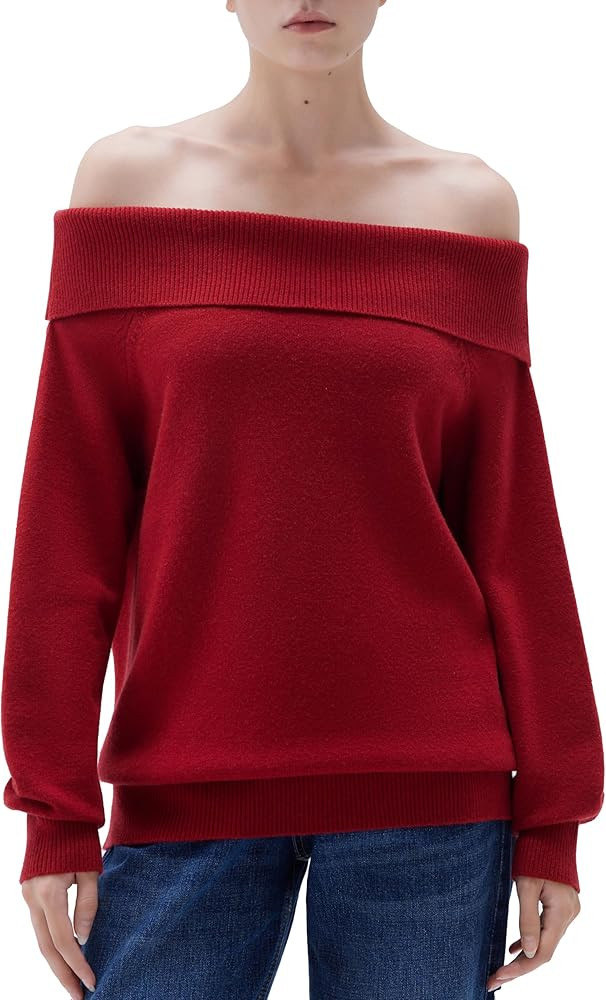 SUUKSESS Women Cashmere Off The Shoulder Sweater Oversized Knit Long Sleeve Tops | Amazon (US)