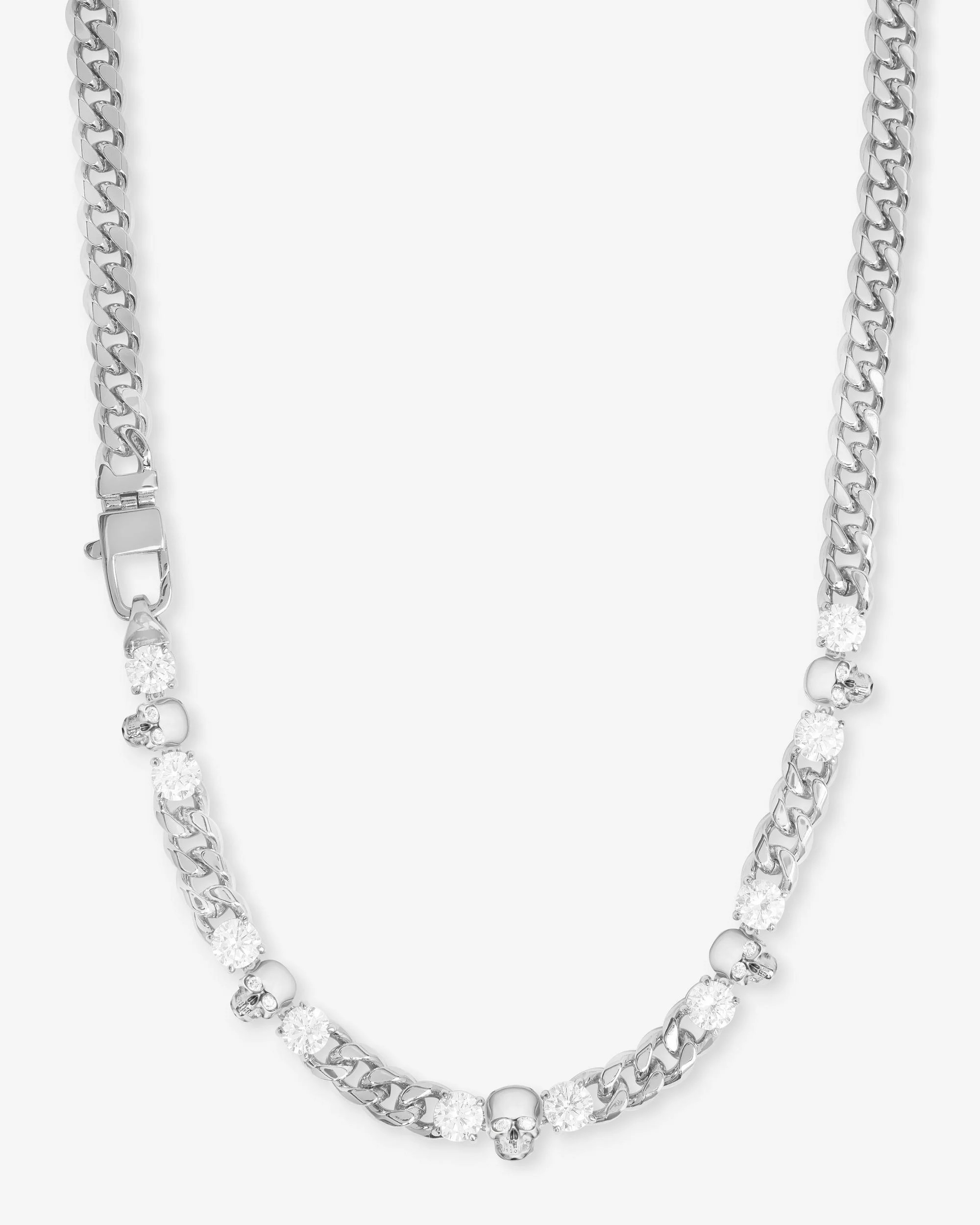 Ride or Die Cuban Chain Necklace - Silver|White Diamondettes | Melinda Maria Jewelry